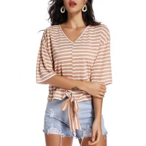

Front Tie Striped T Shirt, Dark salmon