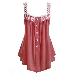 

Plus Size Tunic Contrast Square Collar Tank Top, Lava red
