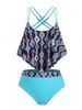 Plus Size Ruffled Overlay Geometry Tankini Swimwear -  