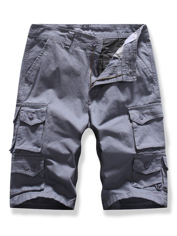 

Letter Patched Multi-pocket Cargo Shorts, Gray
