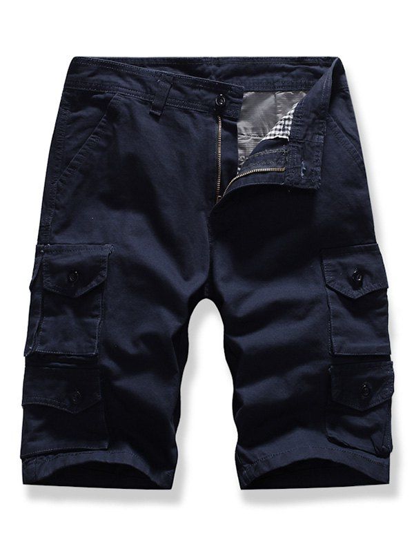 

Letter Patched Multi-pocket Cargo Shorts, Deep blue