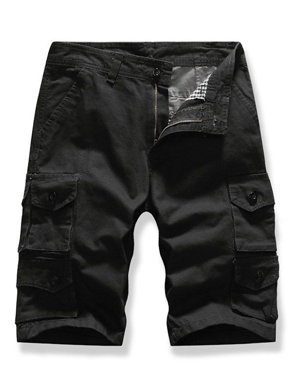 

Letter Patched Multi-pocket Cargo Shorts, Black