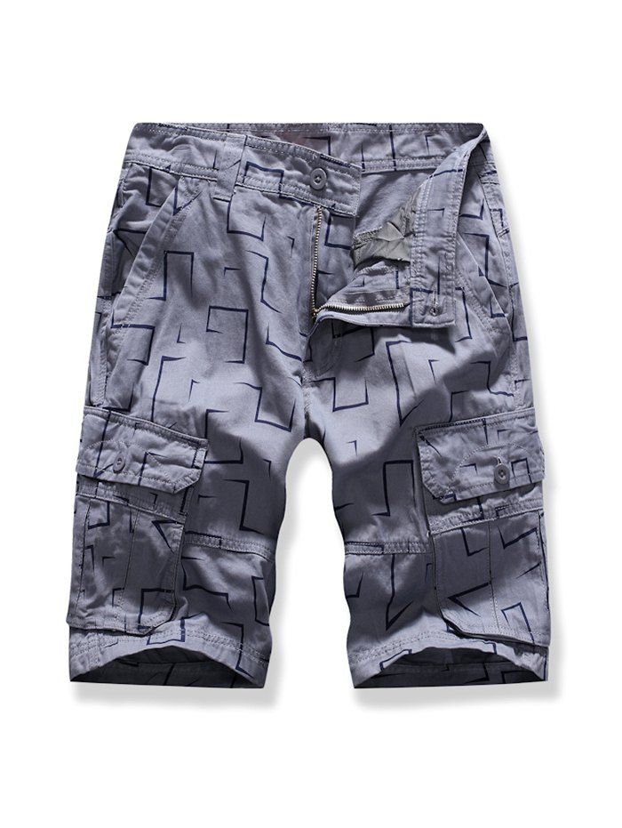 

Printed Multi-pocket Cargo Shorts, Gray