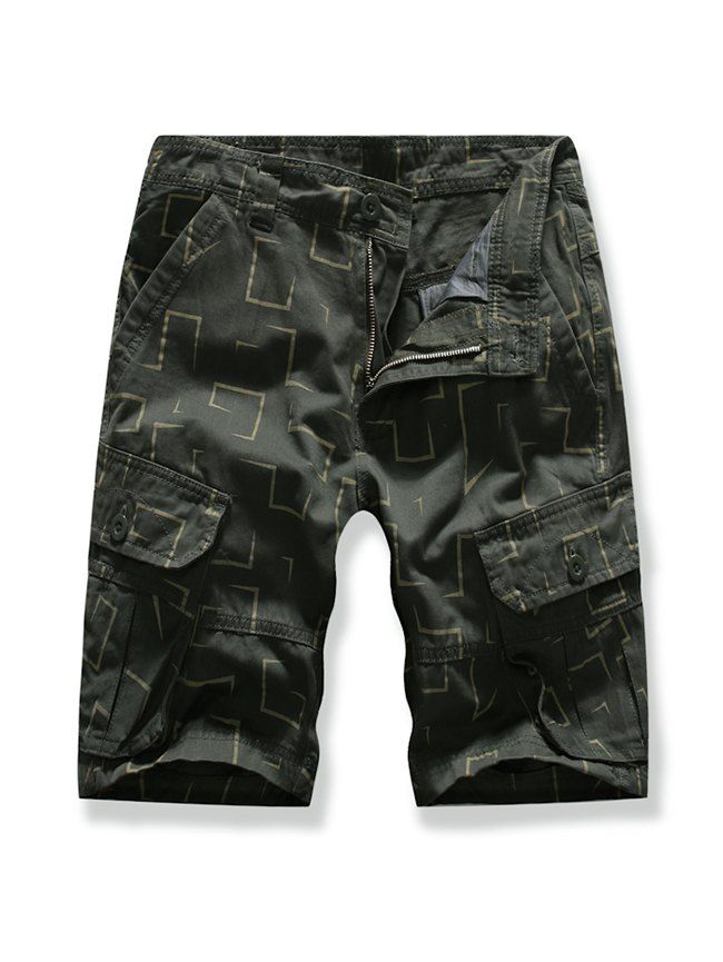 

Printed Multi-pocket Cargo Shorts, Army green