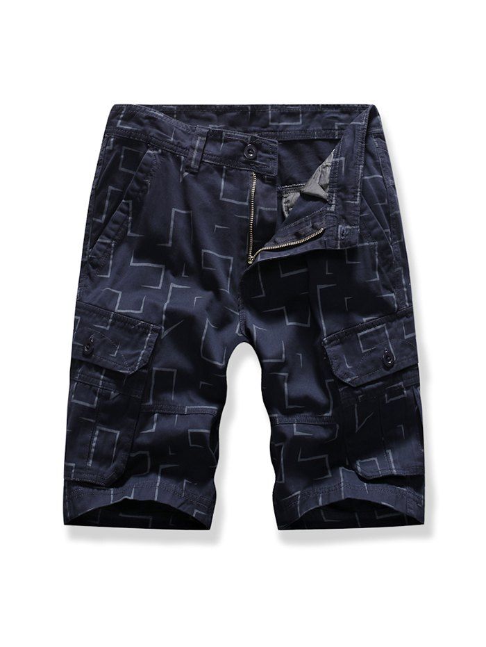 

Printed Multi-pocket Cargo Shorts, Deep blue