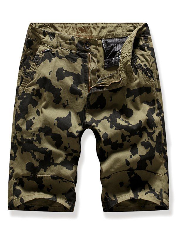 

Camo Multi-pocket Casual Cargo Shorts, Shamrock green