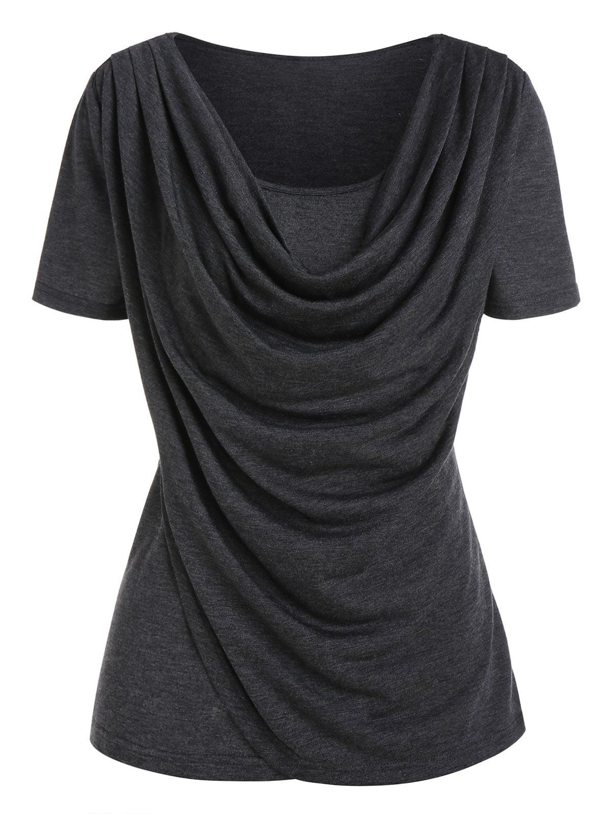 

Cowl Neck Overlap Heathered T Shirt, Dark gray