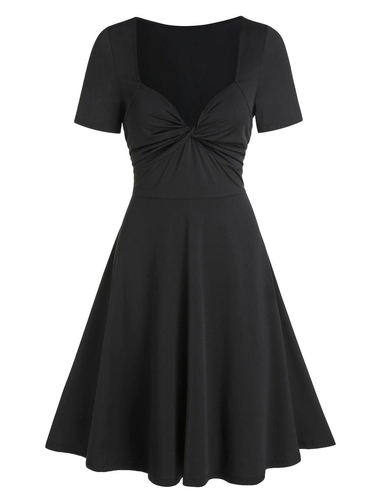 

Sweetheart Neck Front Twist Flare Dress, Black