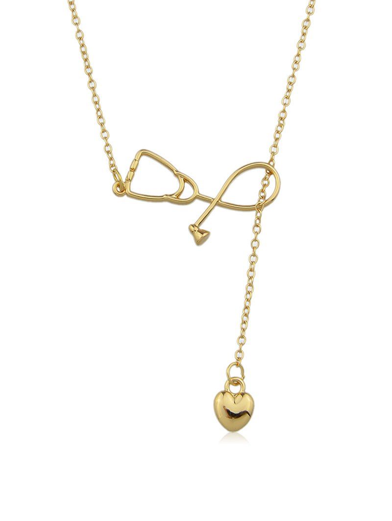 

Hollow Stethoscope Shape Heart Lariat Necklace, Gold