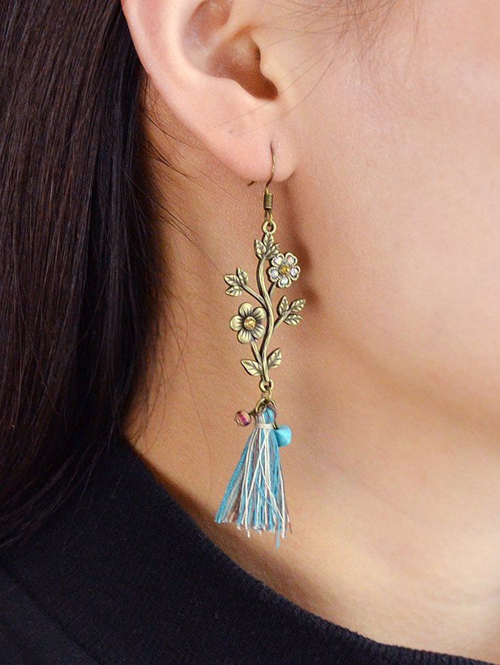 

Carved Flower Branch Tassel Drop Earrings, Gold