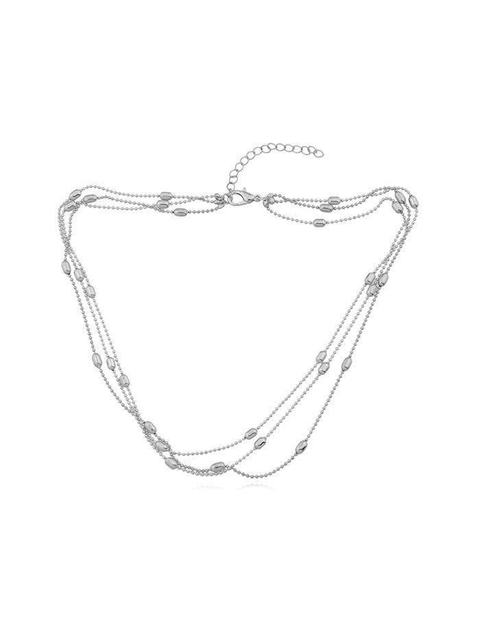 

Brief Beads Short Multilayered Necklace, Silver