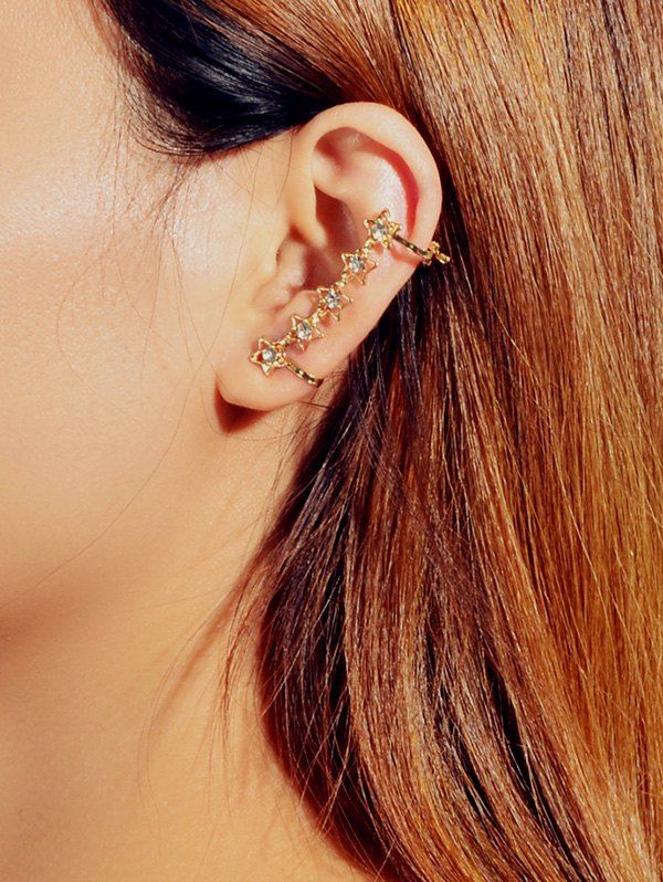 

One-piece Hollow Star Rhinestone Ear Cuff, Gold