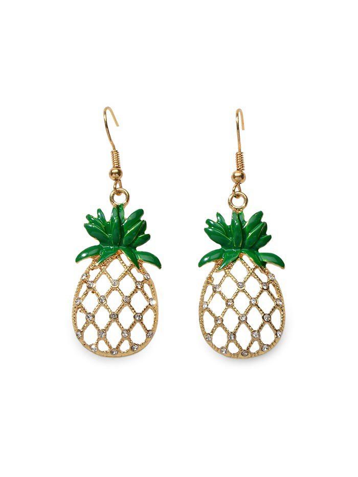 

Hollow Out Rhinestone Pineapple Drop Earrings, Gold