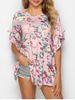 Floral Print Ruffle Cuff T Shirt -  