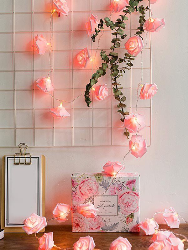 

Rose Flower Shape Decorative LED String Light, Hot pink