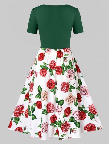 

Plus Size Flower Print Crisscross Dress, Medium forest green