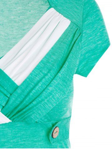 

Short Sleeve Heathered Contrast Crossover T-shirt, Medium turquoise