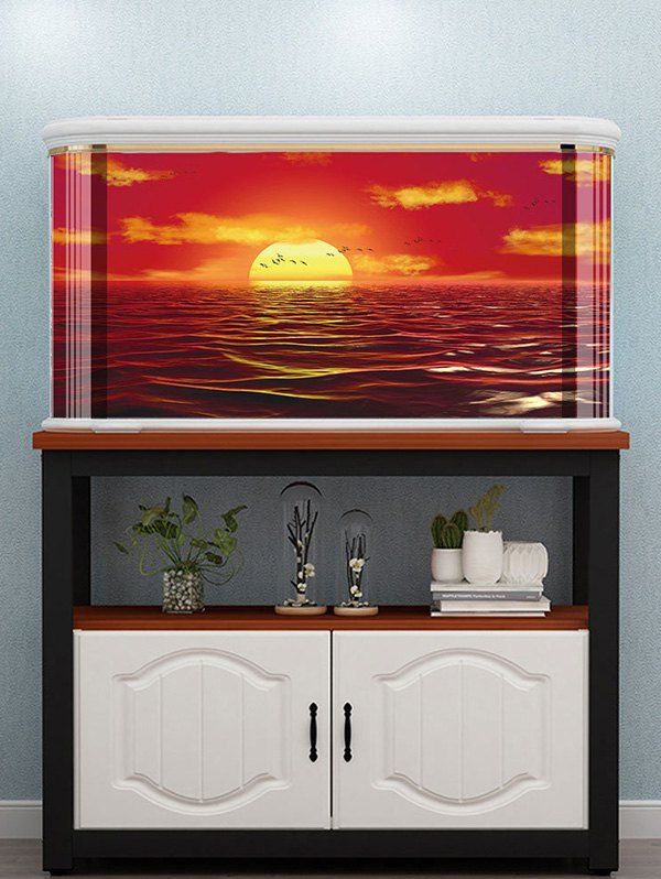 Sunset Ocean Print Aquarium Fish Tank Background Sticker [36% OFF ...