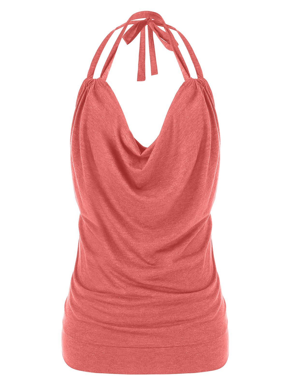 

Plus Size Cowl Front Halter Open Back Tank Top, Lipstick pink