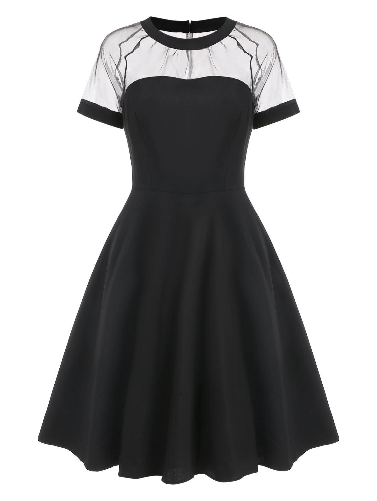 

Organza Insert Fit and Flare Dress, Black