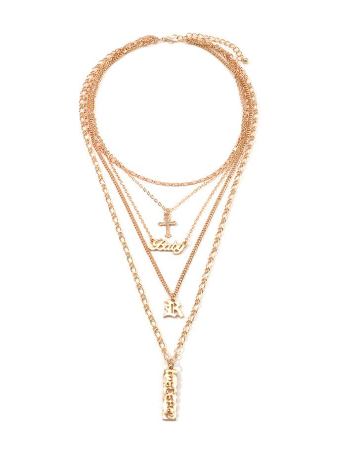 

Cross Letter Chain Multilayered Necklace, Gold