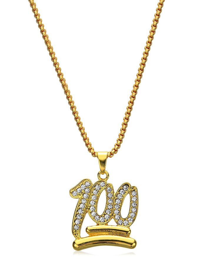

Rhinestone Hundred Shape Pendant Necklace, Gold