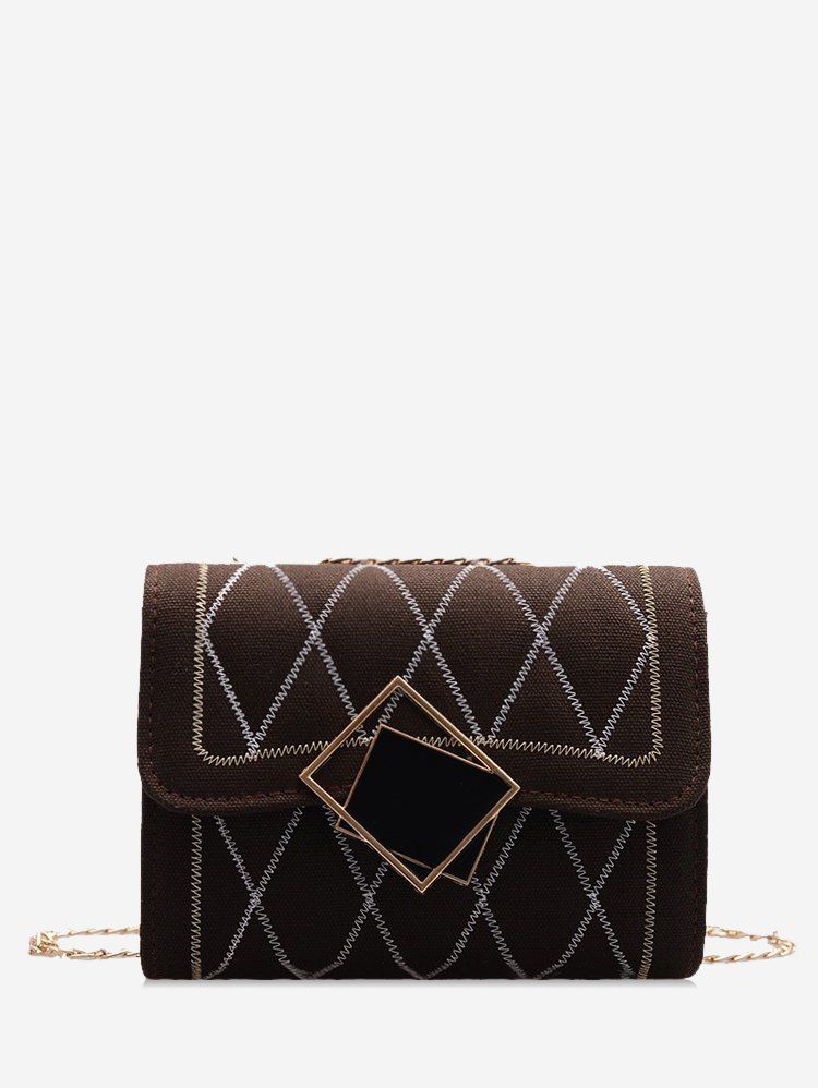 

Rhombus Chain Quilted Crossbody Bag, Coffee
