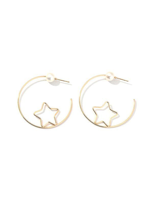 

Faux Pearl Hollow  Heart Stud Earrings, Gold