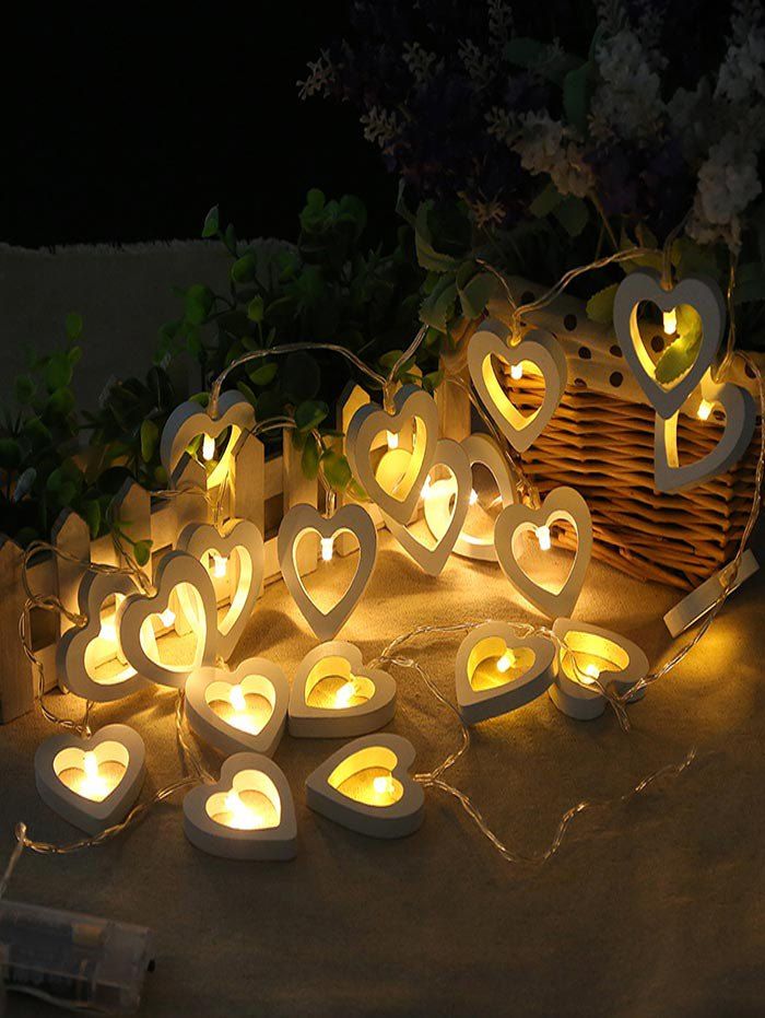 

Heart Shape Wooden Decorative LED String Lights, Multi-a