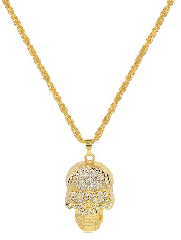 

Rhinestone Skull Pendant Necklace, Gold