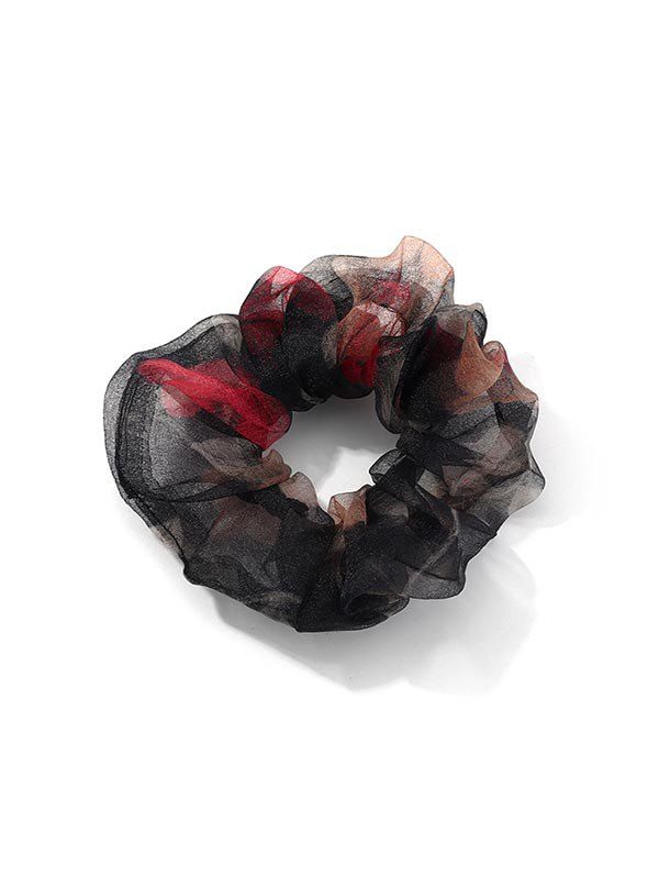 

Floral Leaf Print Elastic Chiffon Scrunchy, Black
