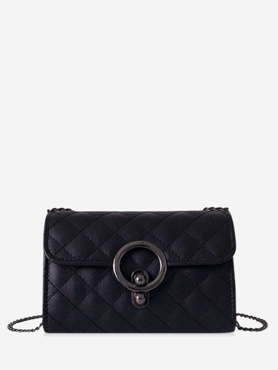 

Circle Hasp Chain Quilted Crossbody Bag, Black