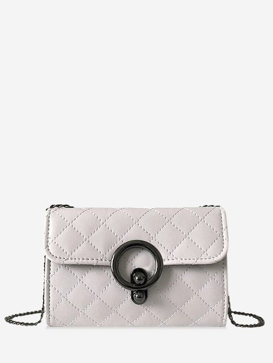 

Circle Hasp Chain Quilted Crossbody Bag, White