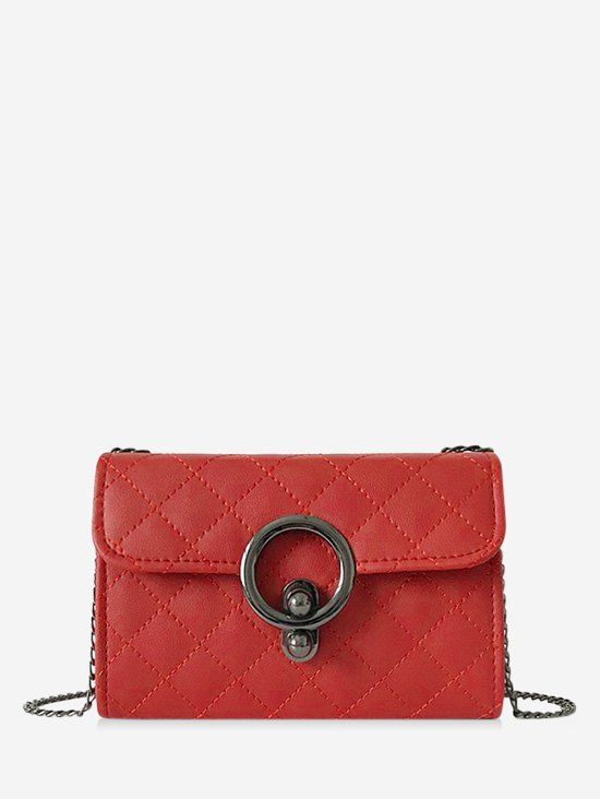 

Circle Hasp Chain Quilted Crossbody Bag, Lava red