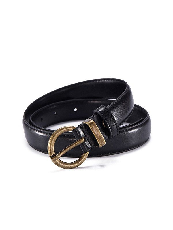 

Retro PU Circle Pin Buckle Belt, Black