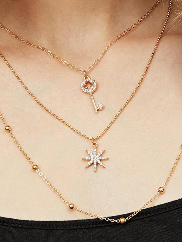 

Rhinestone Key Star Pendant Layered Necklace, Gold