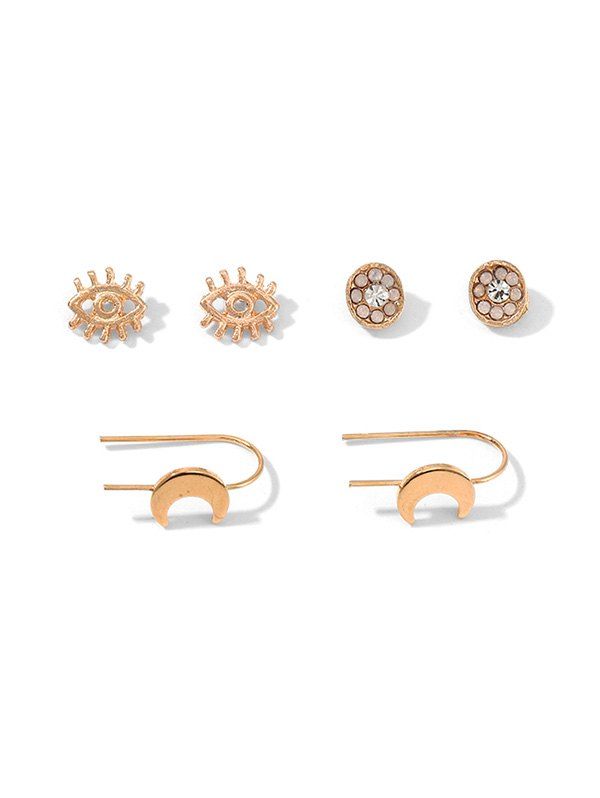 

3Pairs Hollow Eye Moon Floral Earrings Set, Gold