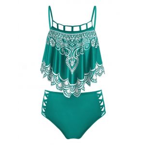 

Crisscross Tribal Print Tankini Swimwear, White