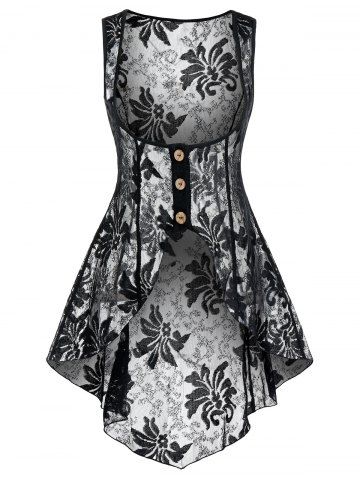 Heathered Flare Cami Top and Pointed Hem Lace Vest