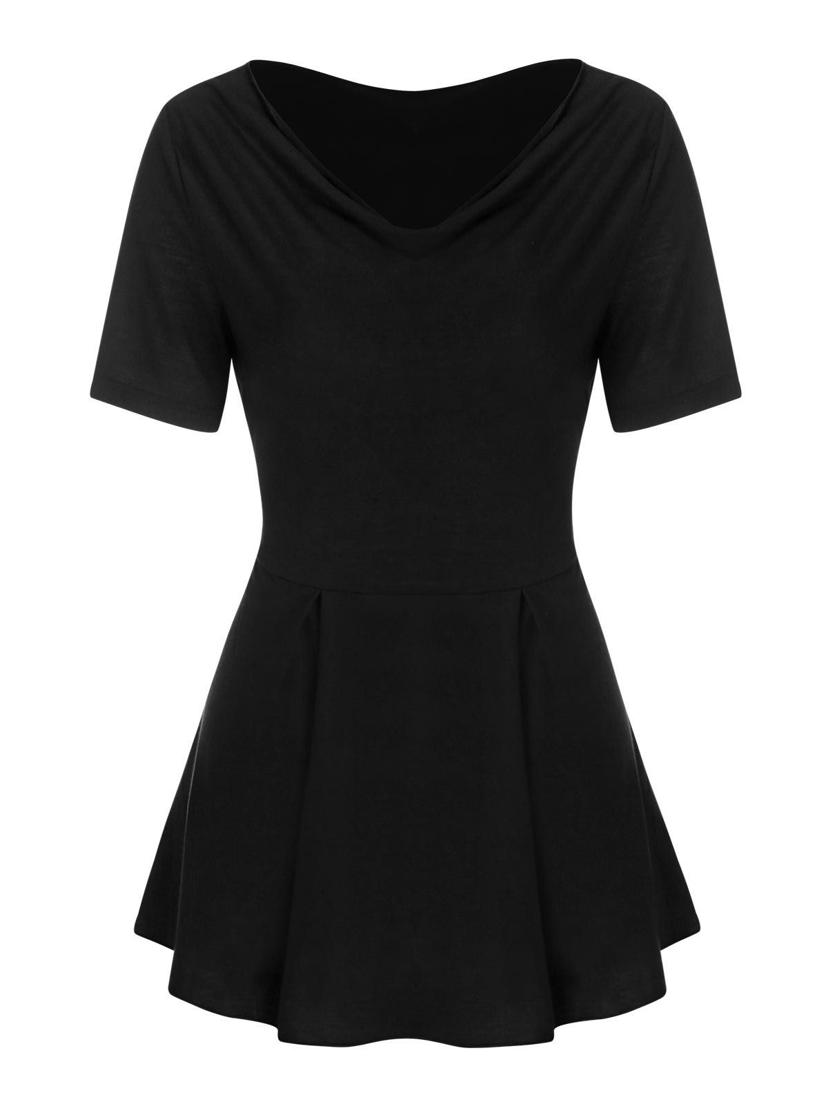 

Cowl Neck Short Sleeve Plain T-shirt, Black