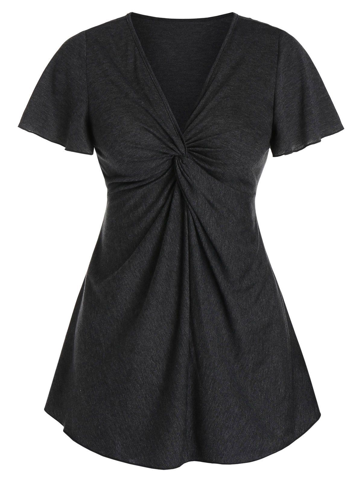 

V Neck Twist Front Heathered T-shirt, Ash gray