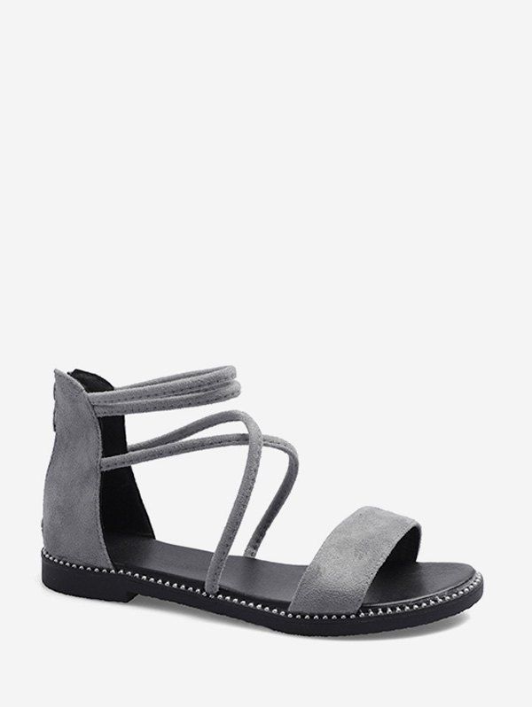 

Crisscross Suede Ankle Strap Flat Sandals, Gray