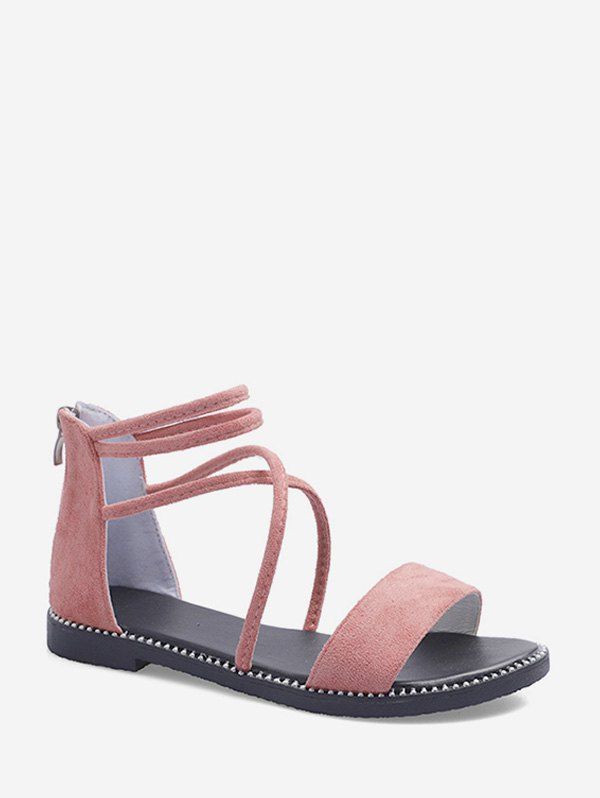 

Crisscross Suede Ankle Strap Flat Sandals, Light pink