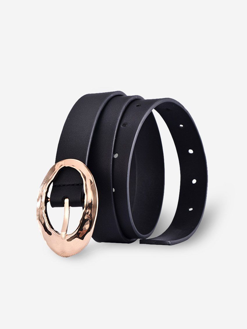 

Retro Jeans Wide Oval Buckle Belt, Black