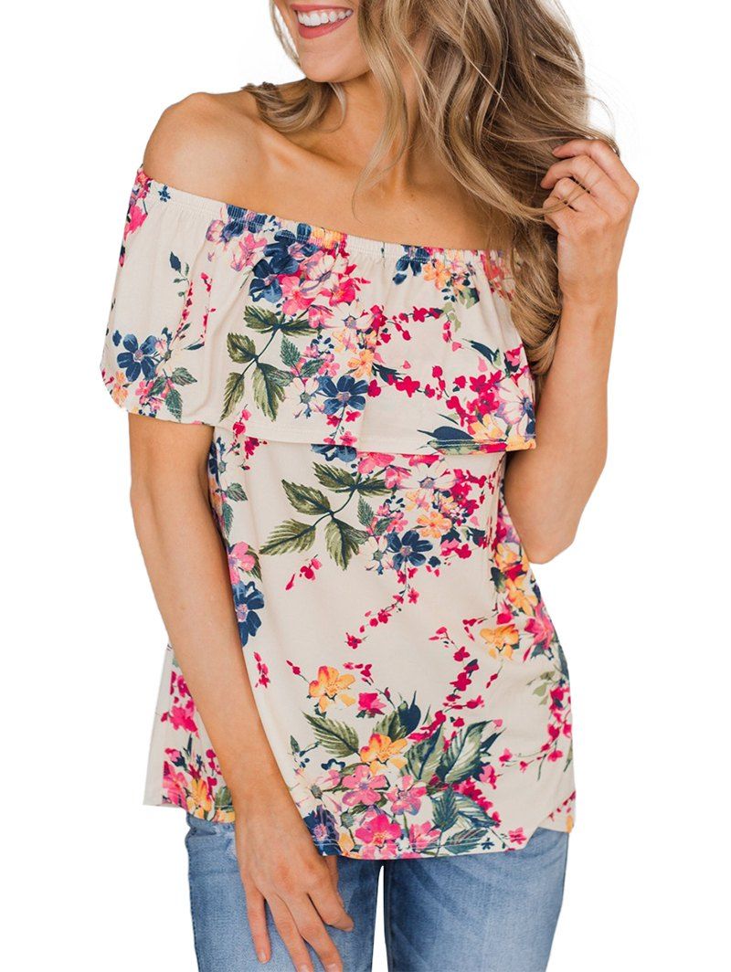 

Off Shoulder Floral Flounces Top, Multi