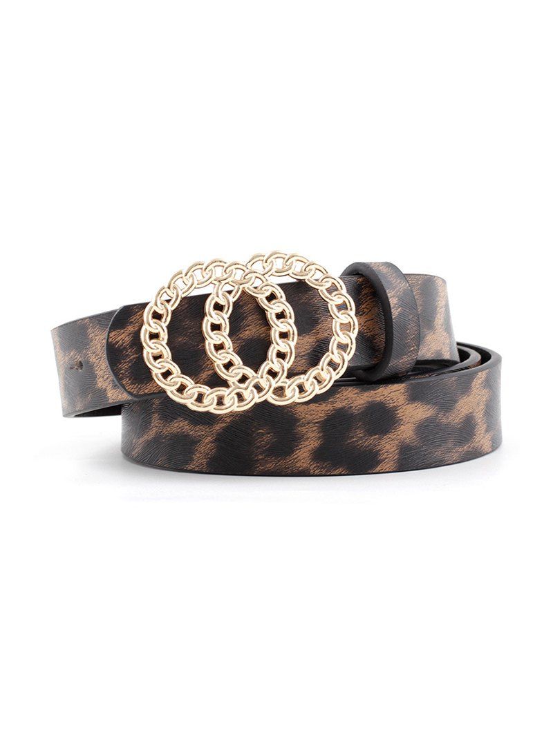 

Chain Shape Double Circle Buckle Belt, Leopard