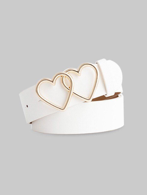 

Double Heart Hollow Buckle Jeans Belt, White