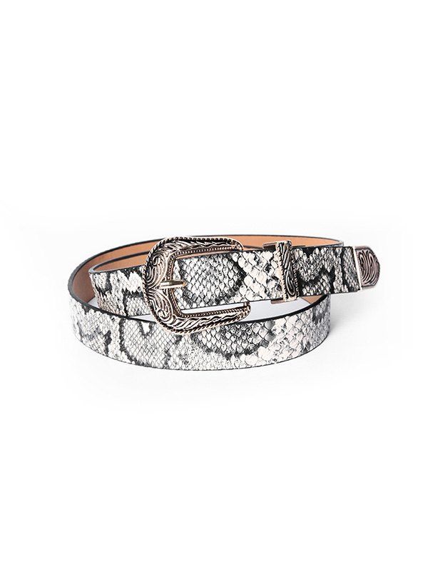 

Retro Snakeskin Pattern Carved Buckle Belt, White