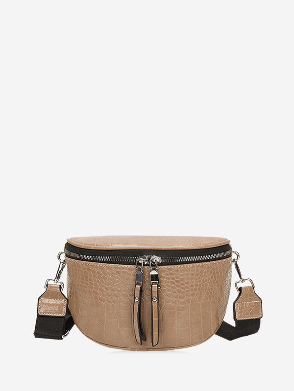 

Textured Solid Wide Strap Crossbody Bag, Khaki