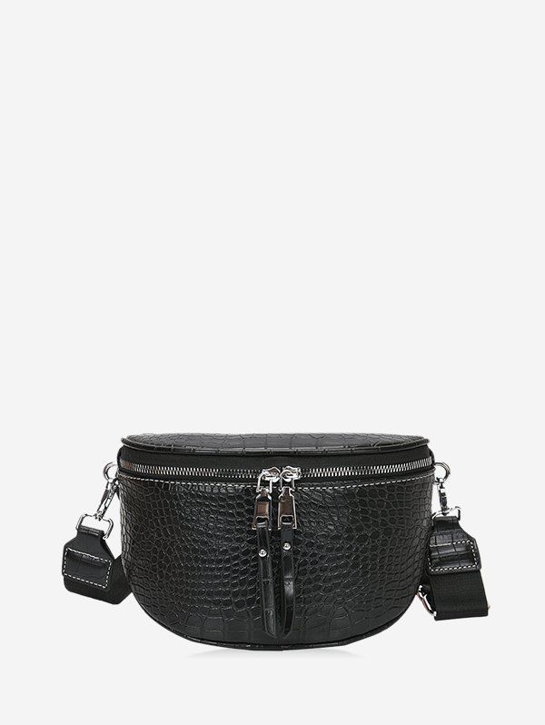 

Textured Solid Wide Strap Crossbody Bag, Black